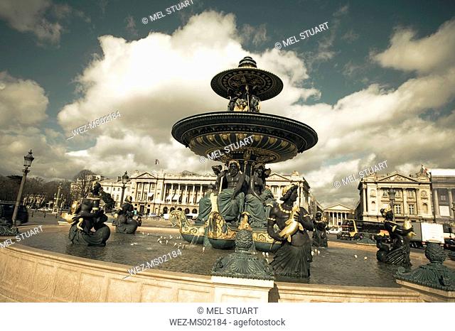 France, Paris, fountain on Place de la Concorde