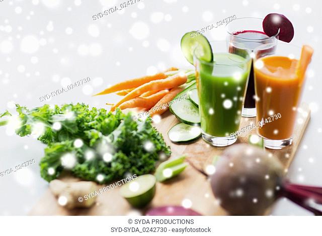 glasses with different vegetable fresh juices