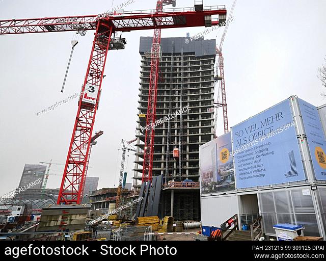 15 December 2023, Hamburg: View of the Elbtower construction site in Hafencity. At 244.80 meters high, the skyscraper is set to become the third tallest...