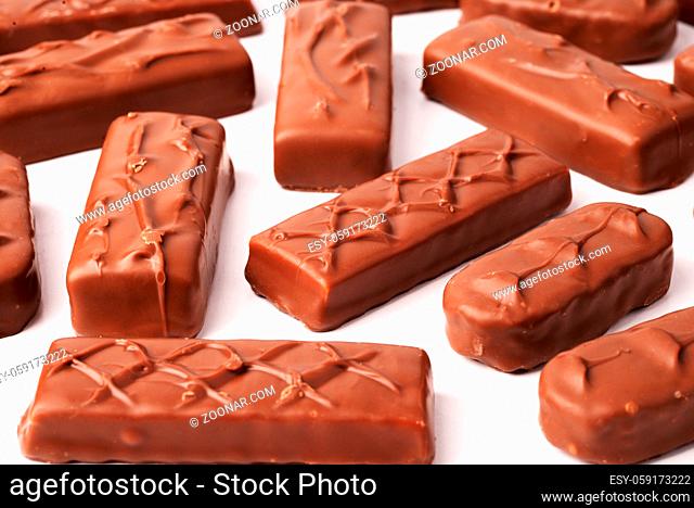 Close up of chocolate bars isolated on white background