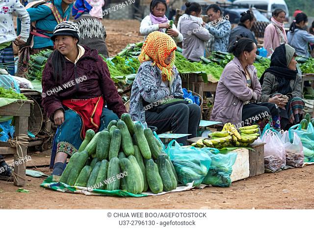Selling vegetables at Phokhoun, Laos