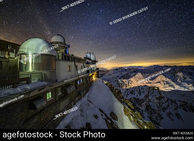 Winter night in the Pic du Midi de Bigorre observatory (Midi-Pyrénées, Pyrenees, France)