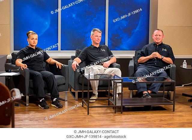 NASA astronaut Barry Wilmore (right), Expedition 41 flight engineer and Expedition 42 commander; along with Russian cosmonaut Elena Serova and Russian cosmonaut...