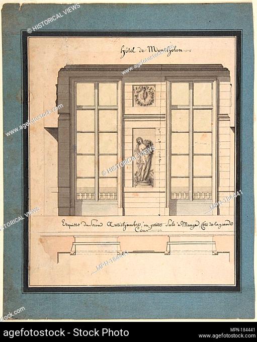 Section and Plan of the Small Dining Room of the Hôtel de Montholon. Artist: Jean Jacques Lequeu (French, Rouen 1757-1825 Paris); Date: 1785-86; Medium: Pen and...