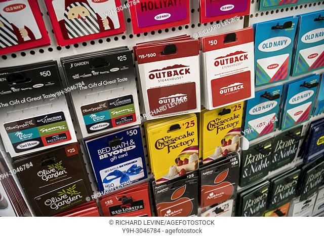 A selection of gift cards in a store in New York on Monday, January 1, 2018