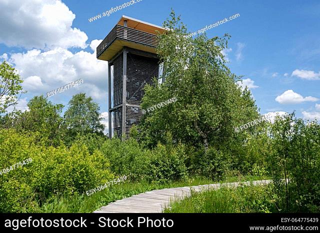 Observation tower in the Black Moor in the High Rhoen, Bavaria, Germany