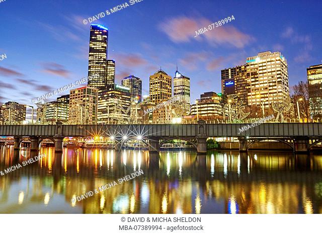Skyline with skyscrapers (Eureka Tower) at the Yarra River, city landscape, Melbourne, Victoria, Australia, Oceania