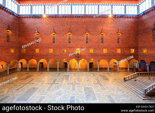 STOCKHOLM - DECEMBER 23: Interior of Blue Hall of the Stockholm City Hall on December 23, 2012 in Stockholm, Sweden. The Blue Hall is the venue of the Nobel...