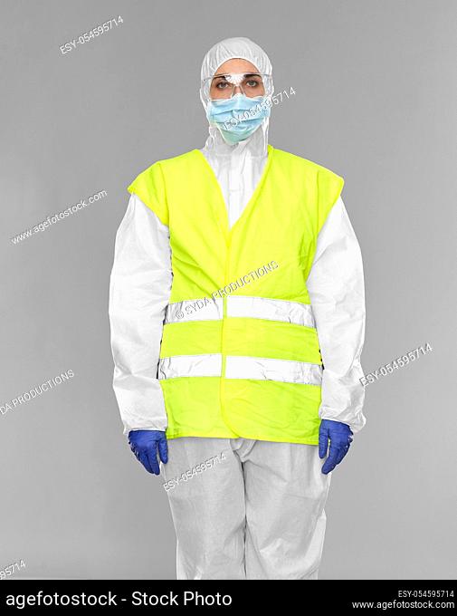 healthcare or sanitation worker in hazmat suit