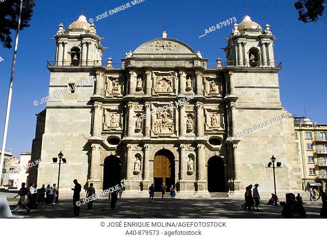 The Cathedral of The Virgin of The Assumption(1702-1733) in The City of Oaxaca. Mexico.Main façade