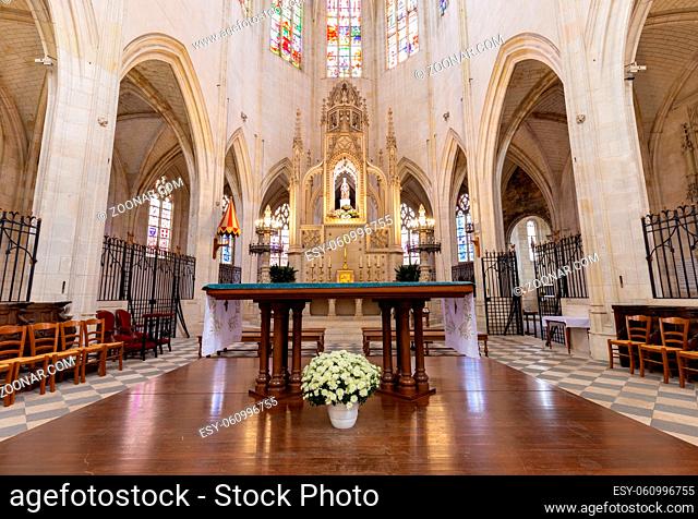 Blois, France - October 10, 2019: Beautiful interior of Basilique Notre-Dame de Clery in the ancient center of Blois in France, Europe