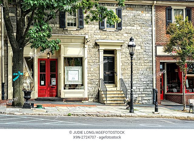 Bethlehem, PA, USA. Beautiful Old Pennsylvania Stone Building, Renovated and thriving in the Historic District
