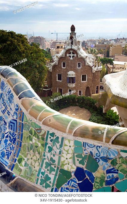 Guell Park Parc Guell, Gaudi architecture, UNESCO World Heritage Site, Barcelona, Catalunya Catalonia Cataluna, Spain, Europe