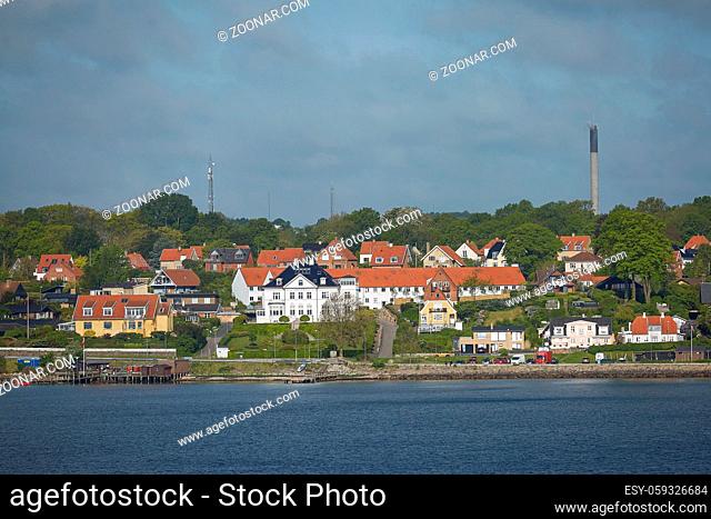 View of Helsingor or Elsinore from Oresund strait in Denmark