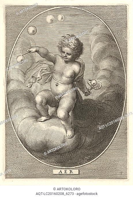 Element air as a child blowing bubbles on cloud, Cornelis van Dalen (II), Abraham van Diepenbeeck, Nicolaes Visscher (I), 1648 - 1665