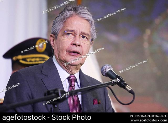 20 August 2023, Ecuador, Quito: Guillermo Lasso, president of Ecuador, speaks on election day. In the midst of impeachment proceedings against him