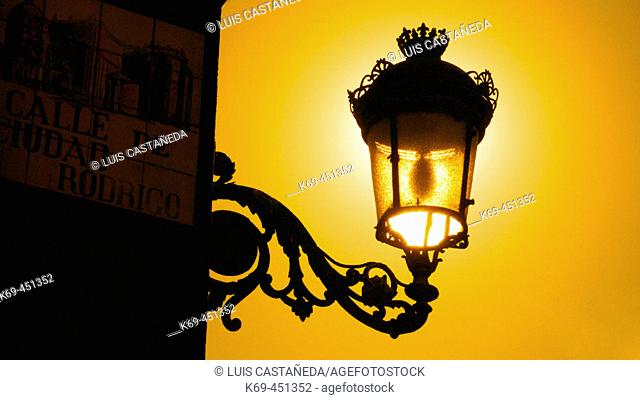 Street lamp on Main Square, Madrid. Spain