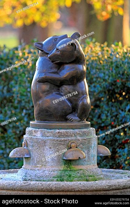 London, United Kingdom - December 25, 2009: Sculpture of Two Hugging Bears Fountain in Hyde Park in London, UK