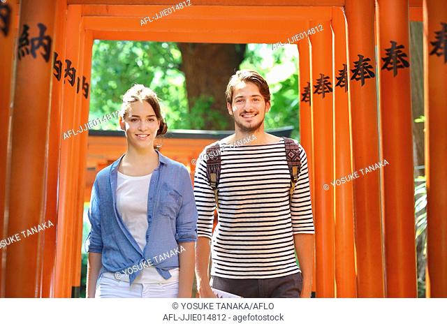 Caucasian couple enjoying sightseeing in Tokyo, Japan