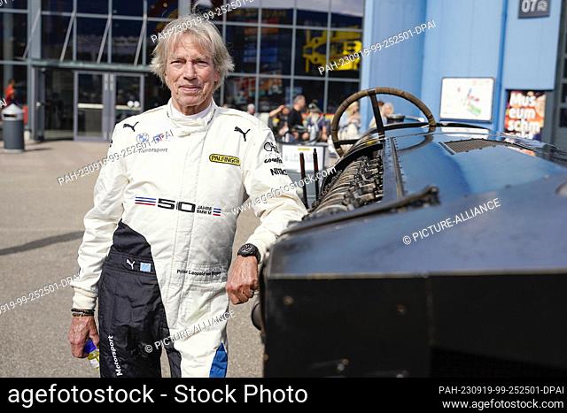 19 September 2023, Baden-Württemberg, Sinsheim: Former racing driver Leopold Prince of Bavaria stands by the ""Brutus"" racing car at the Sinsheim Museum of...