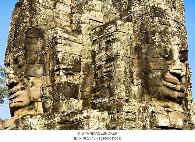 Giant faces carved into stone, Bayon, Angkor Thom, UNESCO World Heritage Site, Siem Reap, Cambodia, Southeast Asia