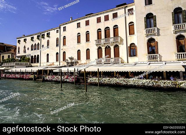Grand Canal with Traditional Venetian Colorful Houses and Palaces - Quiet Morning in Venice, Veneto, Italy