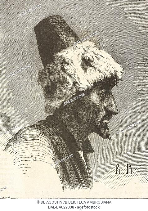 Portrait of a Nogais man, drawing from Travels in the Caucasus by Vasily Vereshchagin (1842-1904), 1864-1865, from Il Giro del mondo (World Tour)