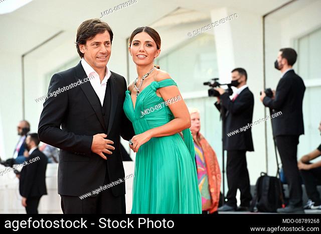 Italian actress and godmother Serena Rossi with her partner Davide Devenuto at the 78 Venice International Film Festival 2021. Dune red carpet
