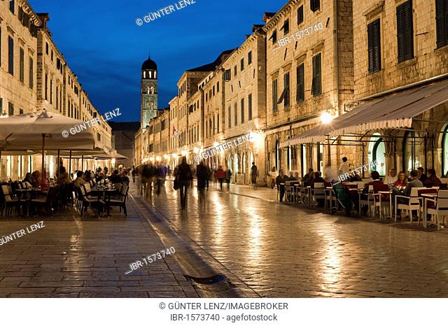 Placa, Stradun at dusk, old town, Dubrovnik, Dubrovnik County, Croatia, Europe