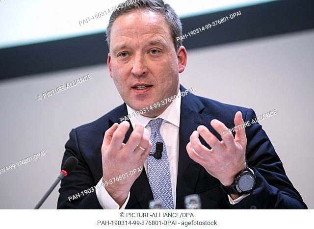14 March 2019, North Rhine-Westphalia, Köln: Matthias Zachert, CEO of Lanxess AG, speaks to journalists. The chemical group Lanxess presented its figures for...