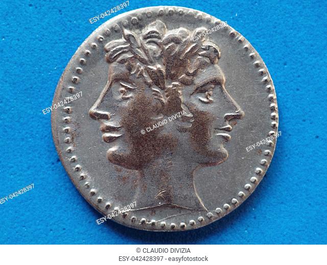 ancient roman coin with Janus Bifrons god