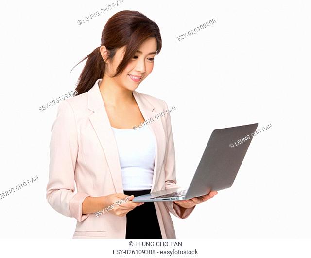 Businesswoman use of notebook computer