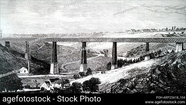Illustration depicting a lattice girder viaduct over the River Creuse on the Montlucon and Limoges Railway. Dated 19th century