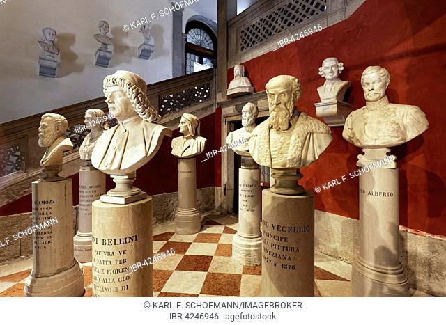 Busts of famous Venetian painters and Italian poets, Instituto di Scienze Lettere ed Arti Venete, Campo Morosini, Venice, Veneto, Italy