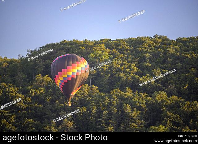 Hot air balloon in the landing phase, St.Veit, Lower Austria, Austria, Europe
