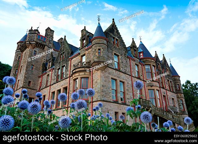 Dreamy Belfast Castle on Beautiful Flowers in Garden Perspective Two