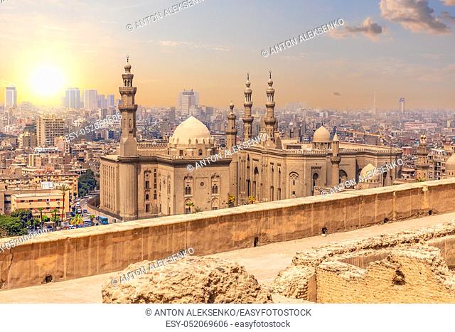 Famous mosque of Sultan Hassan in Cairo, aerial view
