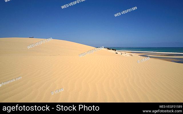 Mozambique, Bazaruto archipelago, Aerial view of Bazaruto dunes and the Indic ocean