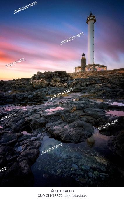 Lighthouse of Pechiguera at sunset, Playa Blanca, Lanzarote, Canary Islands, Spain, Atlantic, Europe