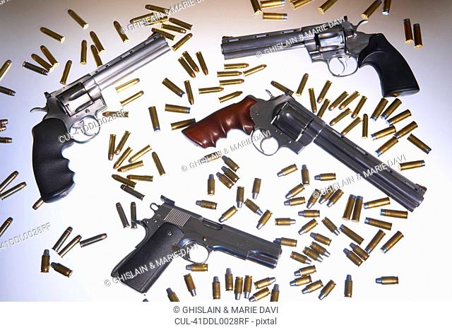 Various handguns and bullets