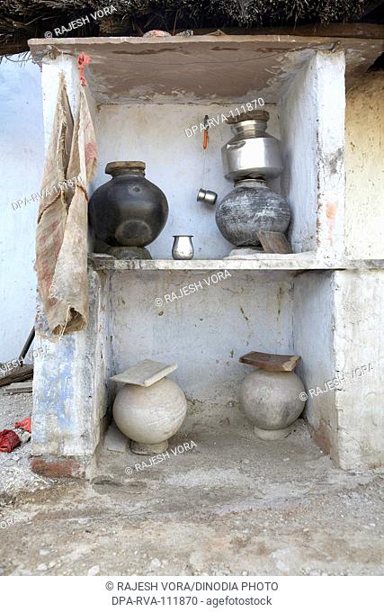 Drinking water pots storage place in a village ;  Rajasthan ; India