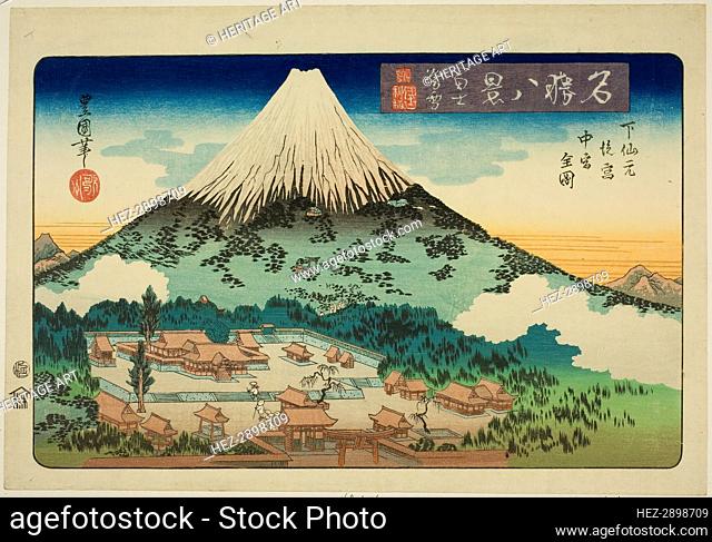 Evening Snow on Mount Fuji, Complete View of the Inner and Middle Shrines at Shimo .., c. 1833/34. Creator: Utagawa Toyokuni II