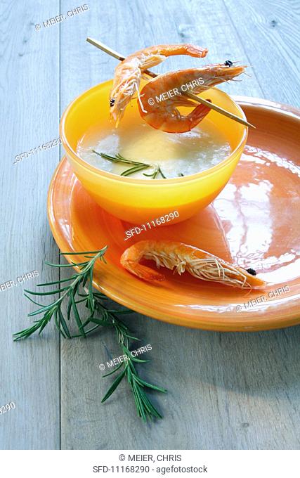 Cream of potato soup with prawns