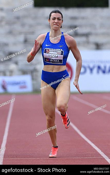 Alessia Pavese wins the 150m with the time of 17.97 during the Roma Sprint Festival at the stadio dei marmi. Rome (Italy), April 16th, 2021