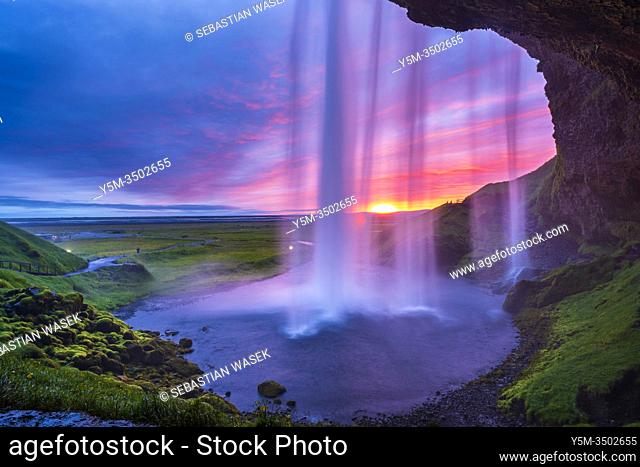 Sunset from the footpath behind Seljalandsfoss Waterfall, Southern Region, Iceland