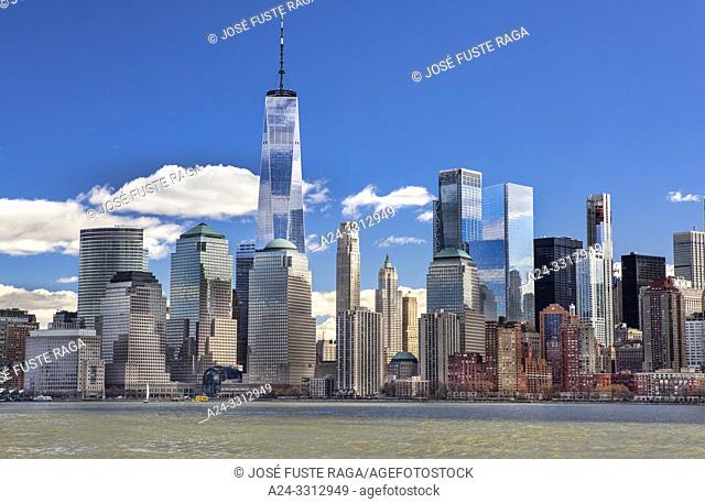 USA, New York City, Manhattan, Downtown Manhattan, Skyline, World Trade Bldg. , Hudson river