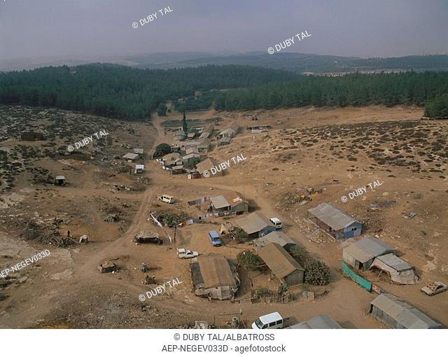 Aerial photograph of the Bedouin village near Lahav forest in the northern Negev desert