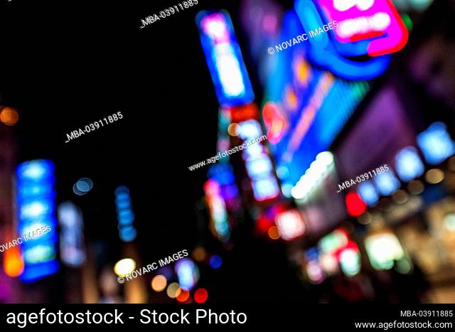 Neon sign, Nanjing Road shopping street, at night, Puxi, Shanghai, China