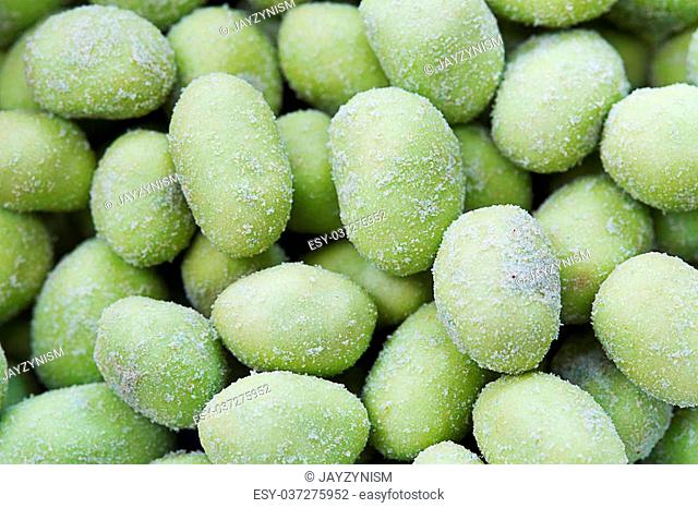 Closeup Wasabi coated peanuts