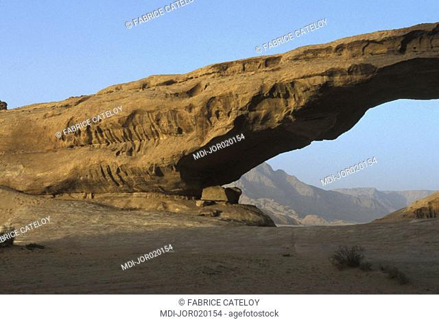 Natural rock bridge in the Wadi Rum desert